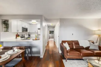 Living room opens to dining area
