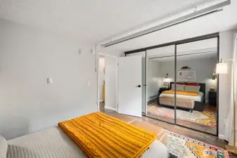 Primary bedroom has oversized closet