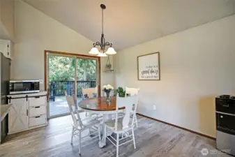 Dining room with access to large, private deck.