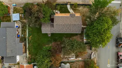 Eagle eye view of the new roof and rehabbed entry deck.