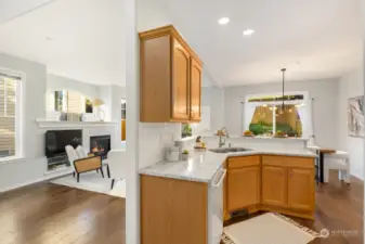 The heart of the home—this spacious kitchen features plenty of counter space and a breakfast bar for casual meals or entertaining.