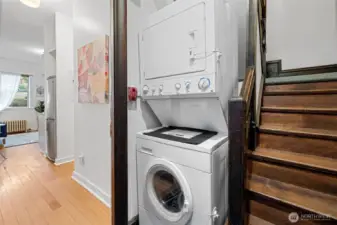 laundry righr outside the door. Shared with unit across the hall.