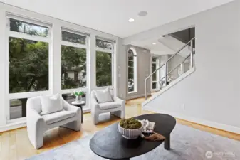 The wall of windows makes this unit so bright and adds drama!