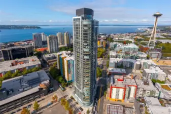 Spire Seattle, in the heart of the Denny Triangle, South Lake Union, and Belltown neighborhoods.