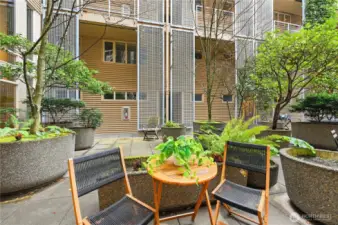 Enjoy sitting out on your patio amongst the lush potted plants.