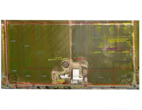 There are 9 parcels on this 78.52 acre tract of land.  With lot line adjustments the potential exists to develop and sell off 6 additional lots.  Currently the sellers are in the process of accomplishing an AG Short Plot that includes the house, outbuildings, commercial grade shop, and potential additional living space.  This map sketch is a concept of the potential development.