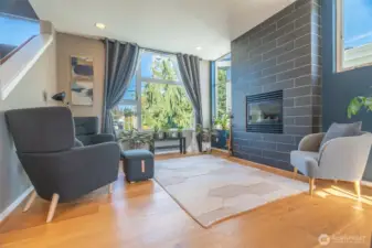 Living area with cozy fireplace