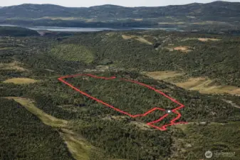 Overhead view with approximate boundaries in red.