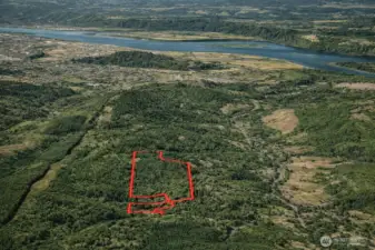 Overhead view with approximate boundaries in red.