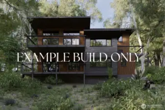 EXAMPLE ONLY. This is another rendering of the home facing to the side of the property - does not accurately portray the elevation of the property...but does reflect a rough example of what could be done with the building plans uploaded in docs.