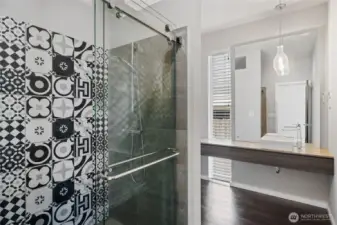 Main floor powder room converted with custom shower