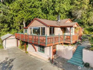 detached garage on the left