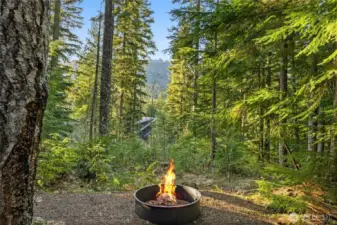 Enjoy outdoor time around the fire pit. You can see the stunning mountain surroundings here.
