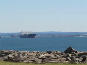 VIEW FROM THE VERANDA OF THE SHIPS IN HARBOR AND WESTPORT IN THE BACKGROUND!