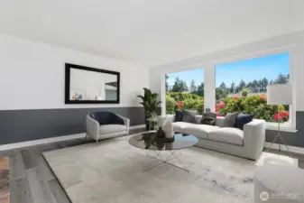 Windows open to lush landscaping