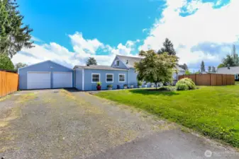 Two car garage with room for four more parking spaces