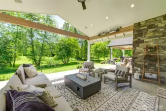 Covered sitting area outside the living room.