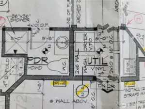 Original House Plans Showing Shower Included In Main Floor Powder Bathroom