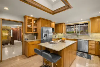 An entertainer's kitchen with ample counter and cabinet space and a fabulous line of appliances.