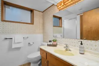 Bathroom in lower level with a shower.