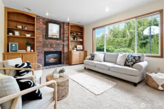 Cozy fireplace in family style living room