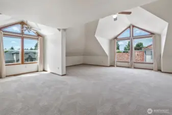This bonus room is HUGE! Ample light steams in and wet bar