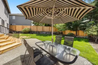 Easily set up outdoor dining by bringing your buffet dishes from the kitchen down these few steps to the patio setting.
