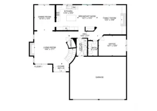 A look at the main level of the home; note, measurements may not be exact. (Back yard is at the top of the image, off the breakfast nook).