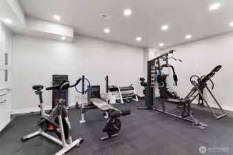 Rec room currently used as gym