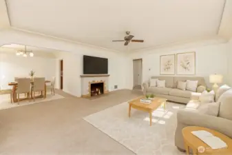 Virtually modified and staged to show what the same rooms would look like with new paint and flooring, furnished. This house is the perfect cosmetic fixer!