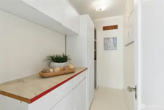 Lots of storage cabinets in this large walk-in pantry.