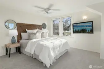 Wall mounted TV stays with home.