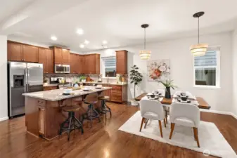 Open concept kitchen and dining space