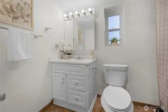 The powder room is roughed in with an outlet for the comforts of a Toto seat.