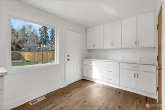 Kitchen with eating space and lots of light.