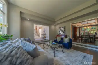 Fabulous living room with a view of the spacious dining room.