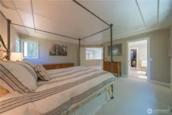 Another view of the primary bedroom with ensuite bath, and walk-in closet.