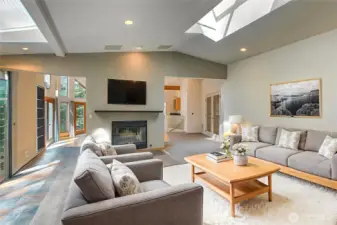 A potential arrangement of the the living room off the kitchen offers an ideal layout for conversation