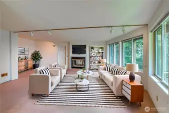 A fireplace warms the lower floor (not staged, it's real). Ideal space for long term guests or stepping away from a busy main floor
