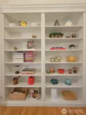 Both practical and beautiful, this wall of shelves offers almost unlimited storage and decorative possibilities.