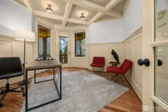 A bedroom with a closet and separate access to the front porch.