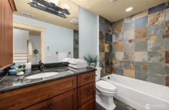 A full bath in the lower level