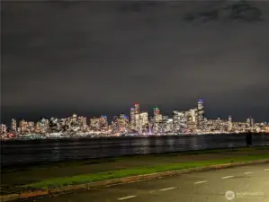 Evening walks from Alki Shores are special with dazzling DT Seattle city night lights!