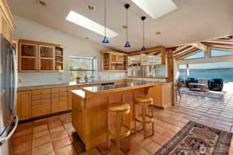 Custom, hand crafted Pacific Yew wood cabinets.