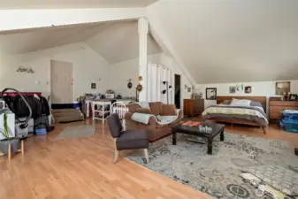 Door on left leads to oversized attic storage above the shop.