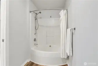 Tub and Toilet have their own private area.