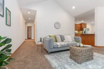 Large living room and hallway to the beds