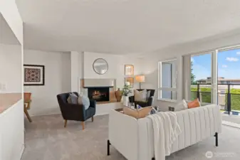 Living room with fireplace.