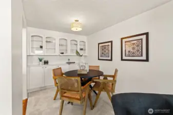 Dining area with custom built-in cabinet.