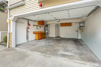 2 car garage with a new water heater and newer furnace.